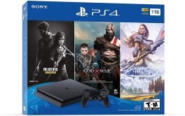 Sony PlayStation 4 (PS4) Slim 1TB Console Bundle with The Last of Us: Remastered, God of War & Horizon Zero Dawn product photograph